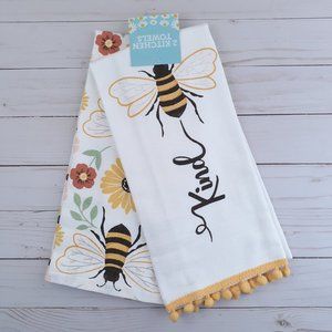 Dual Purpose Kitchen Towels Bee Kind Flowers Set of 2